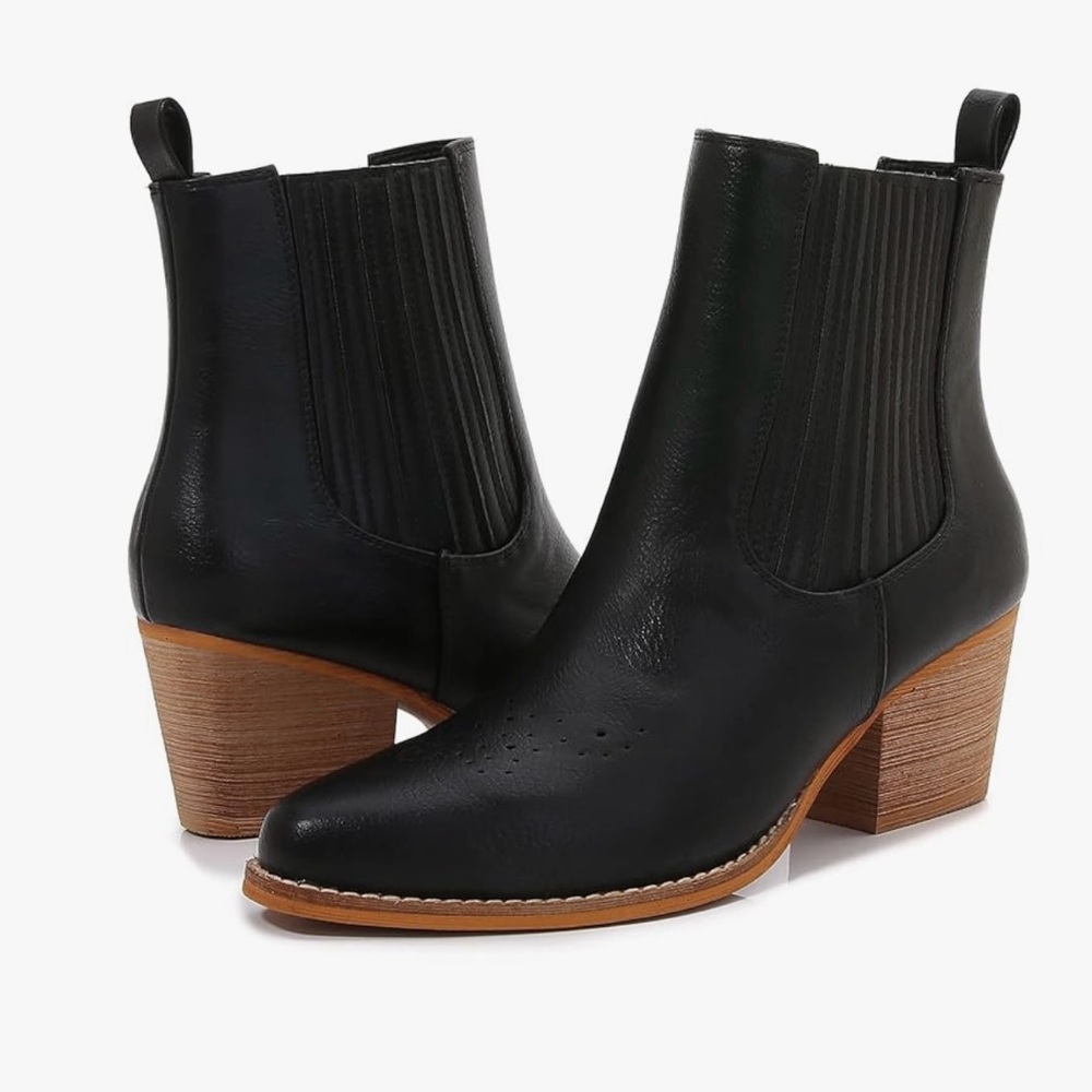 MMShoes Love the Journey Stacked‎ Heel Chelsea Boot in Black.